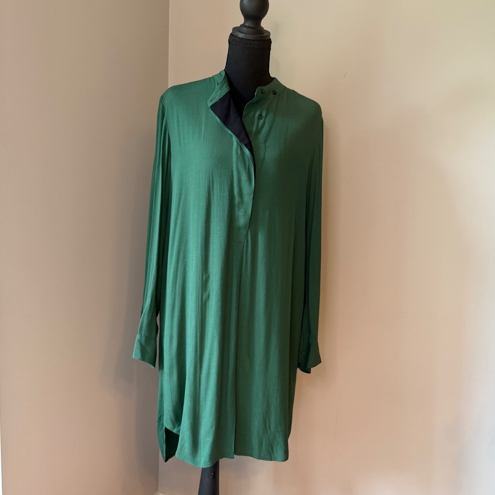 Madewell Tunic Dress Womens Small Forest Green Gauze High Low Hem Relaxed